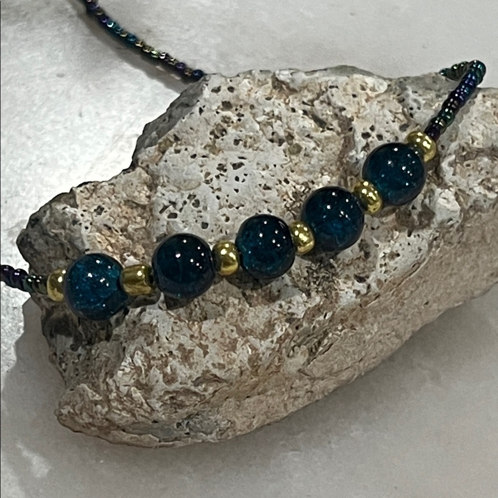 Beaded Blue Quartz and Rainbow Hematite Necklace - Picture 4 of 5